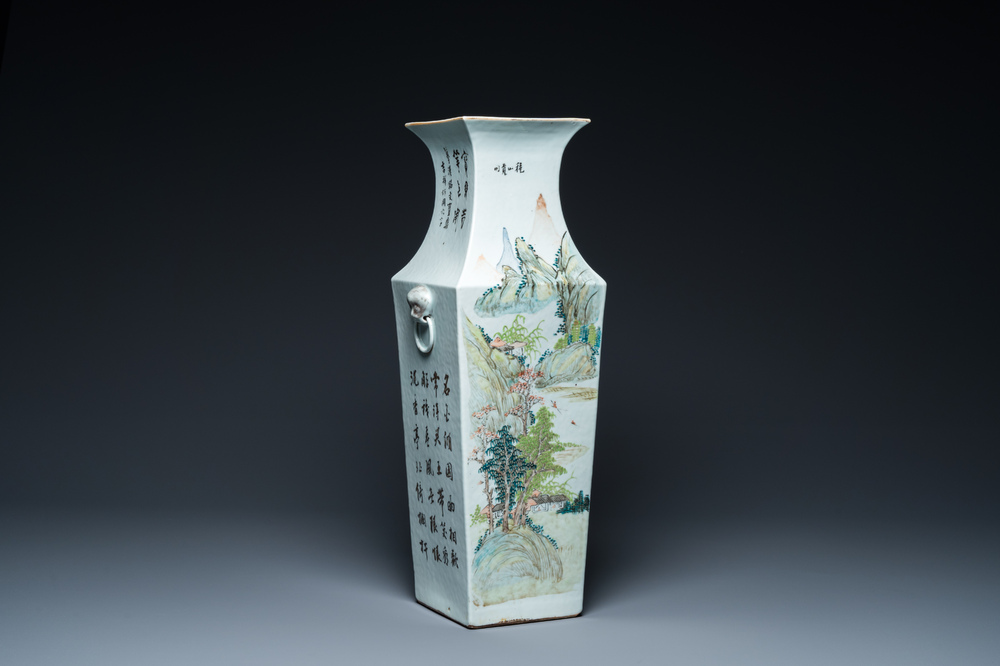 A square Chinese qianjiang cai vase, signed You Wanchun 游萬春, 19/20th C.