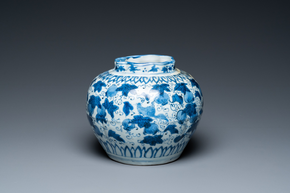 A Chinese blue and white 'squirrels and grapevines' jar, Jiajing/Wanli