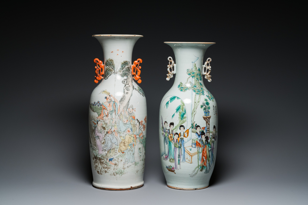 Deux vases en porcelaine de Chine qianjiang cai, l'un sign&eacute; Heng Shengyi et l'autre Zhou Yuxing 周裕興, l'un dat&eacute; 1904