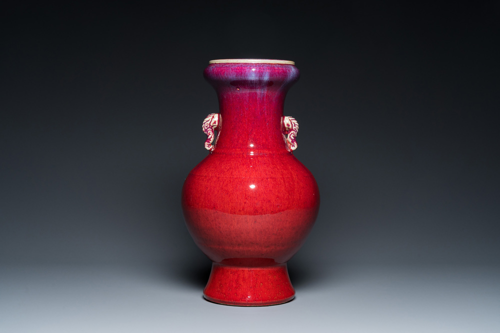 A Chinese flamb&eacute;-glazed 'hu' vase, 19th C.