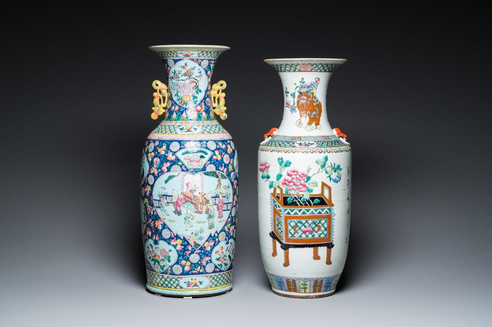 Twee Chinese famille rose vazen, 19e eeuw