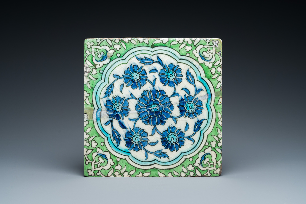 A Damascus tile with floral design, Syria, 1st half 17th C.