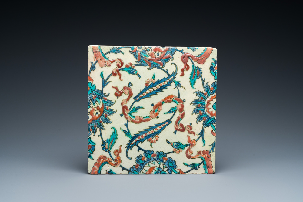 An Iznik tile with floral and cloud-band design, Turkey, 2nd half 16th C.