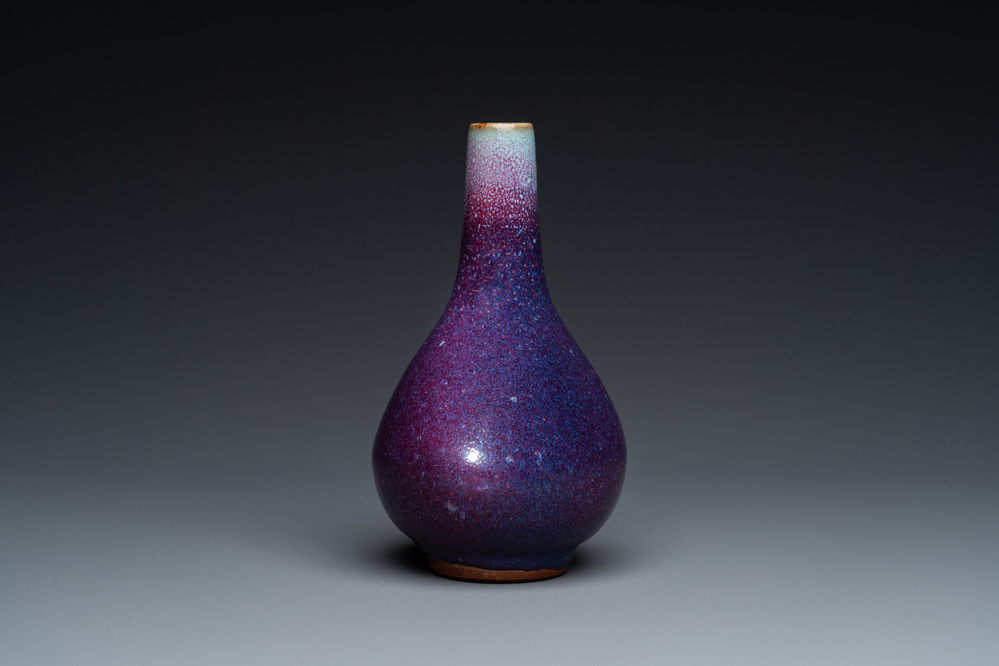 A Chinese flamb&eacute;-glazed bottle vase, 19th C.