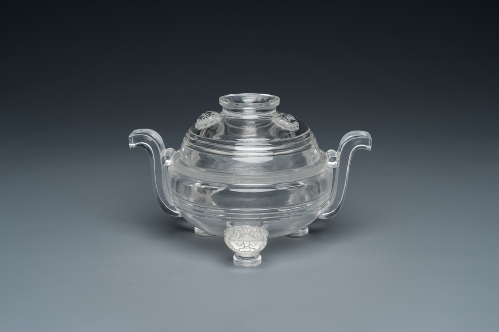 A Chinese transparent glass censer and cover, probably Qing