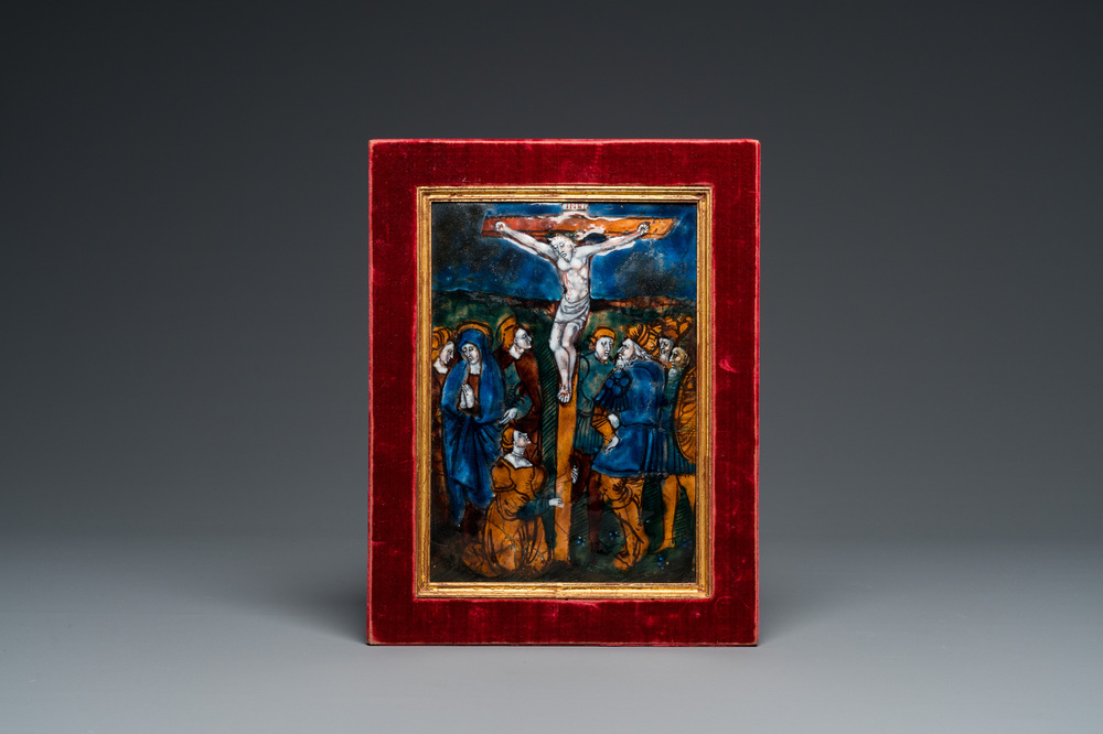 A rectangular Limoges enamel 'Crucifixion' plaque, France, 16th C.