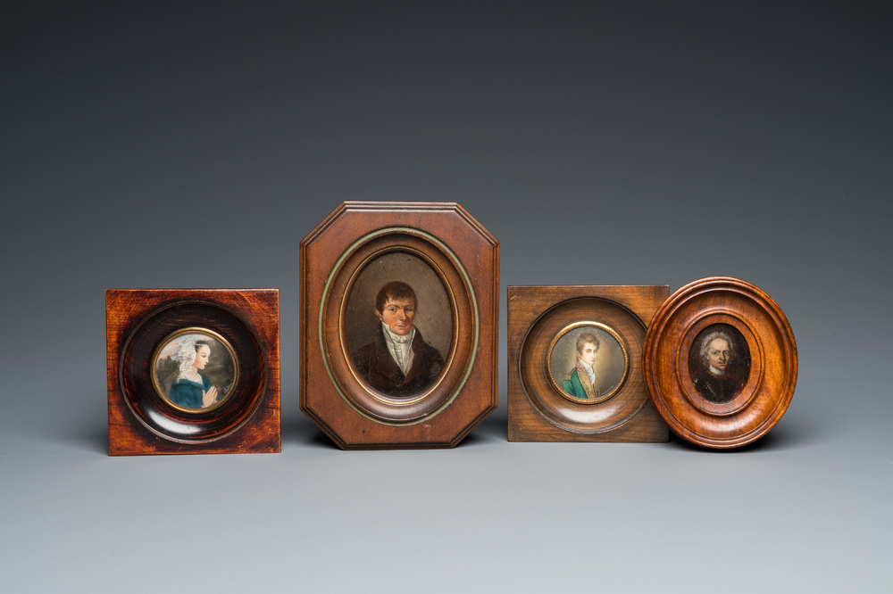 Four portrait miniatures, England and/or France, 18/19th C.