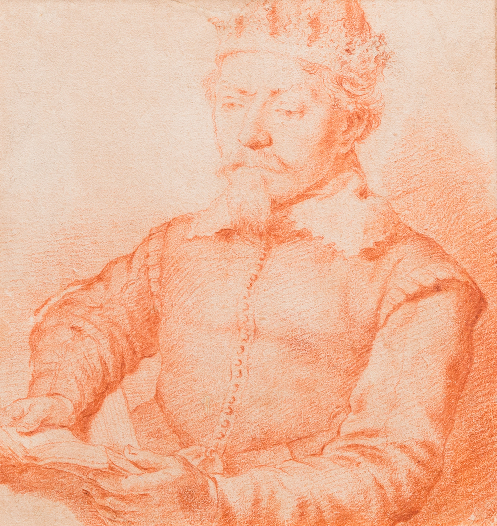 Cornelis Visscher II (1628-1658, attr. to): 'Portrait of a king', red chalk on paper