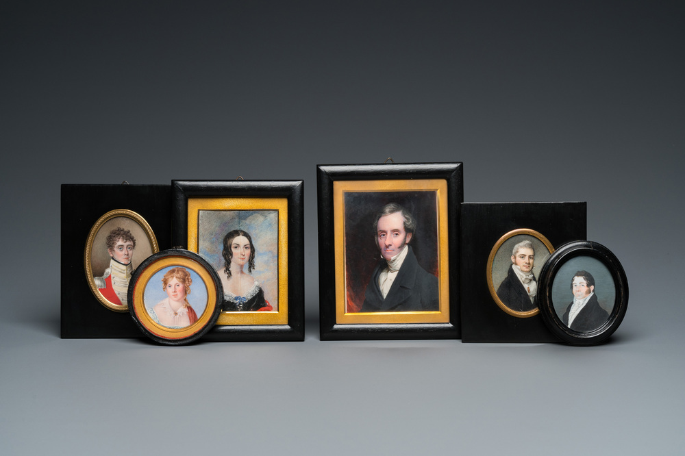 Six portrait miniatures, England and/or France, 19th C.