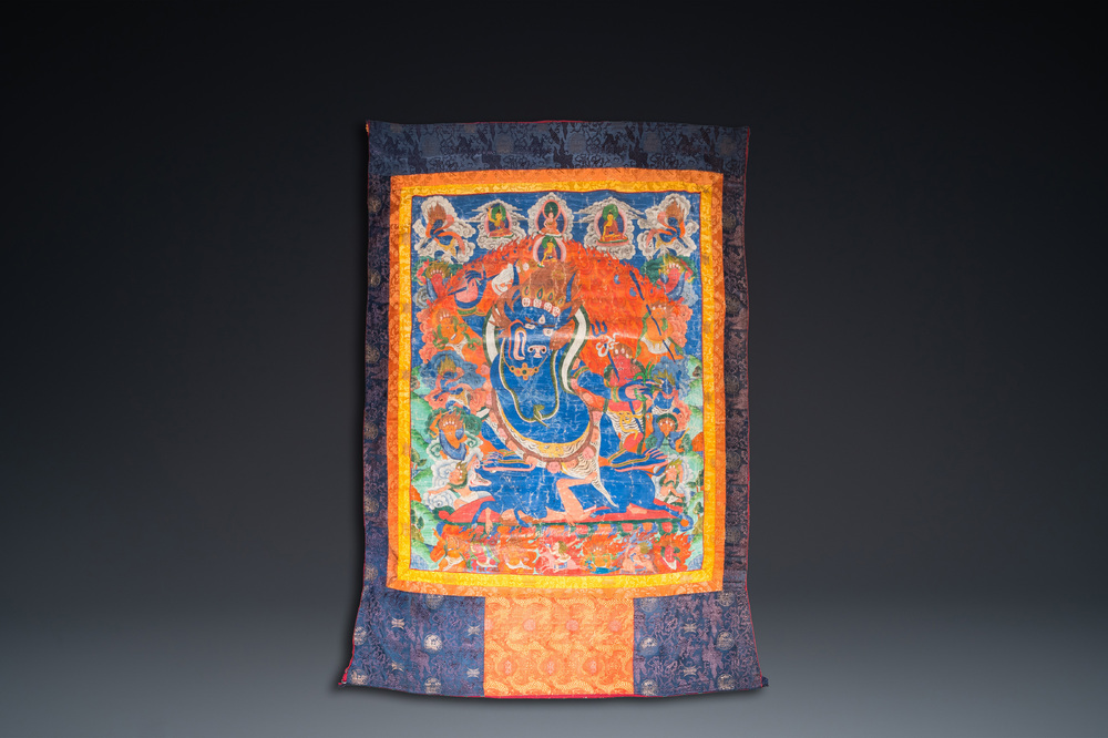 Grand thangka figurant Yamantaka, Tibet, 19&egrave;me