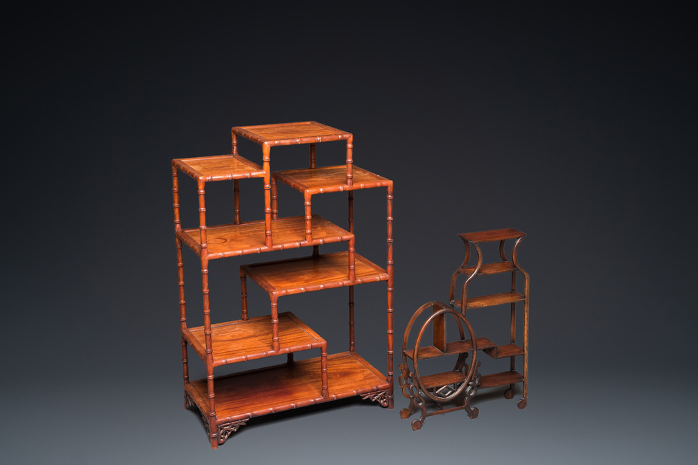 Two small Chinese wooden display stands, 19/20th C.