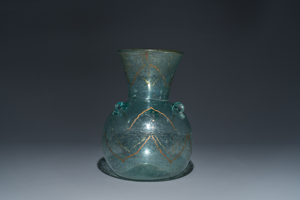 A painted glass mosque lamp, probably Syria, 19th C.