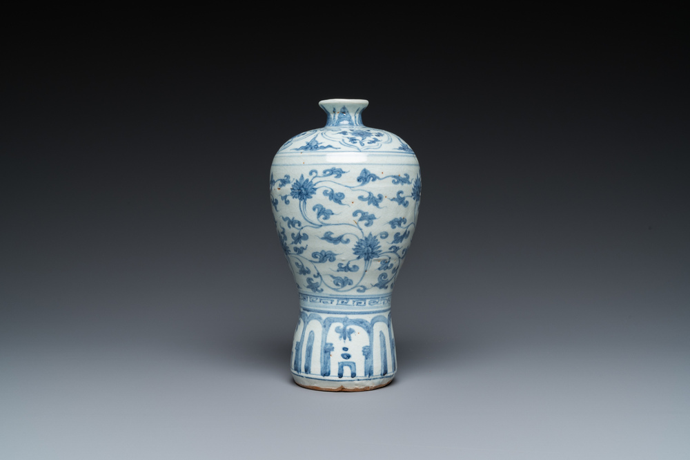 A Chinese blue and white 'meiping' vase with lotus scrolls, Ming