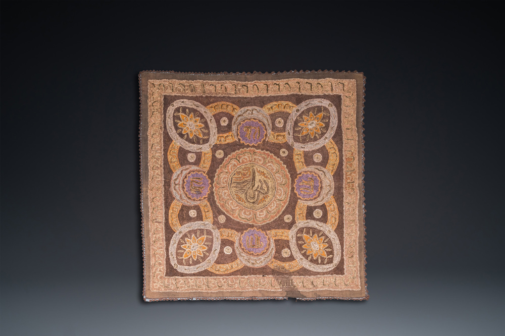 An Ottoman metal-thread-embroidered table cover, Turkey, 19th C.