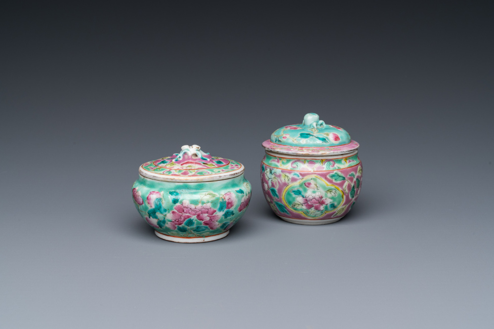 Two Chinese famille rose covered boxes for the Straits or Peranakan market, 19th C.