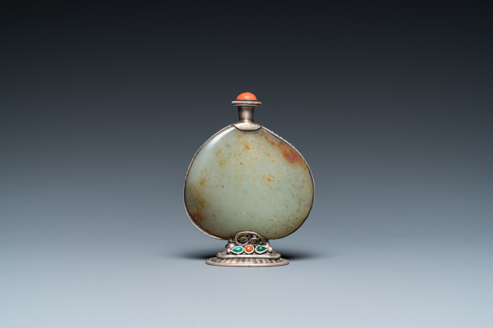 Tabati&egrave;re en argent et jade, Chine, 19&egrave;me