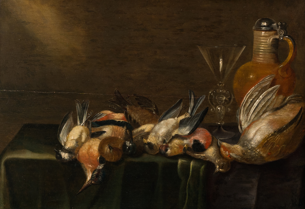 Follower of Alexander Adriaenssen (1587-1661): Still life with birds, oil on panel, 17th C.