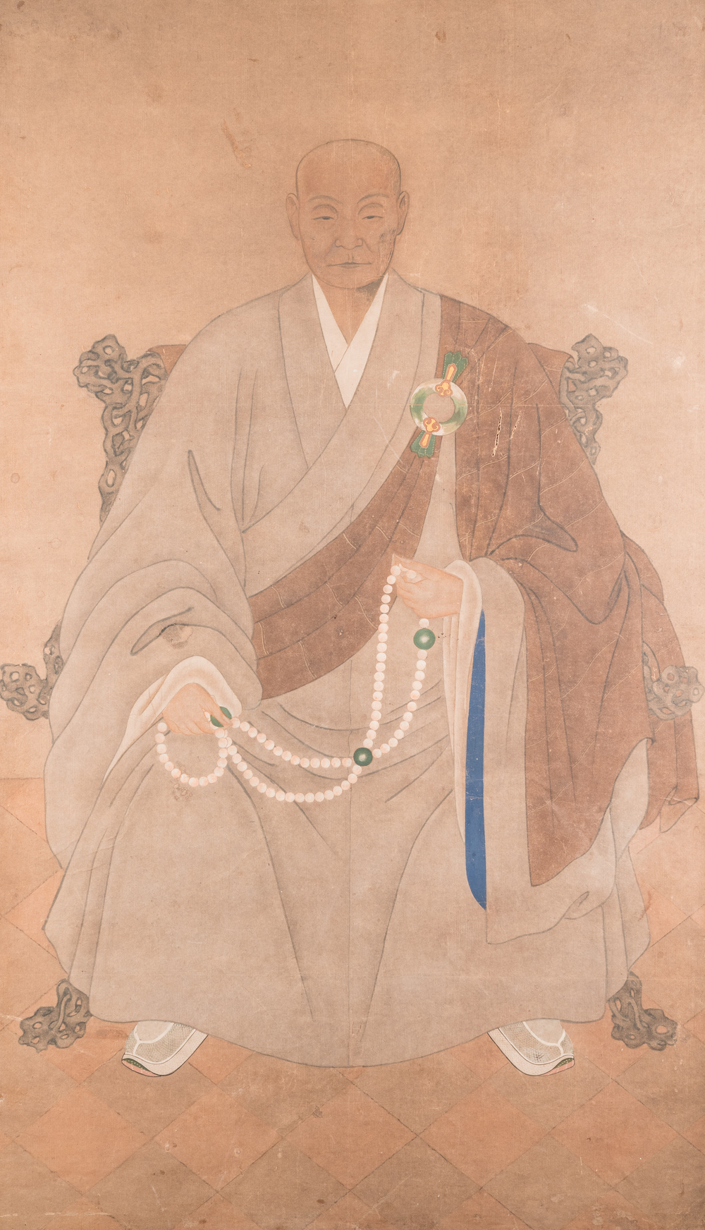 Ecole japonaise: Portrait d'un pr&ecirc;tre Obaku, encre et couleurs sur papier, Edo, 17&egrave;me