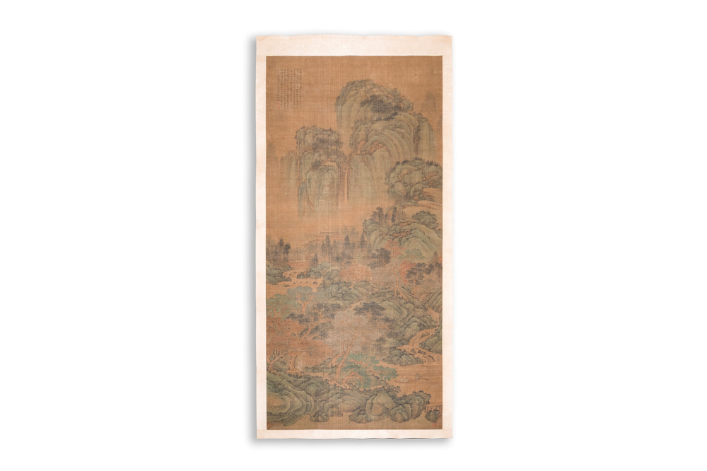 Du Qiong 杜瓊 (1396-1474): 'Mountainous landscape with pines', ink and colour on silk, dated July 1440