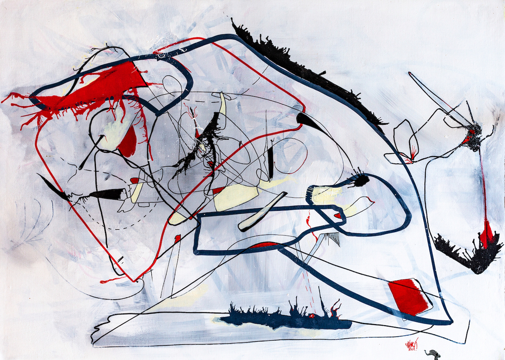 Christophe Ywaska: 'Gossip', Olieverf en marker op paneel