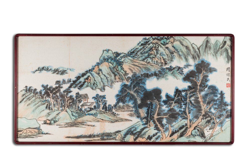 Zhou Huimin 周懷民 (1906-1996): 'Mountainous landscape with pines', ink and colour on paper