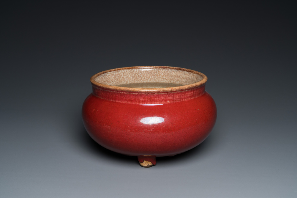 A Chinese sang-de-boeuf-glazed tripod censer, 18/19th C.