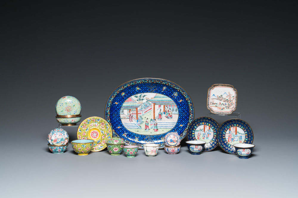 An extensive collection of Chinese Canton enamel bowls and dishes, Qianlong and later