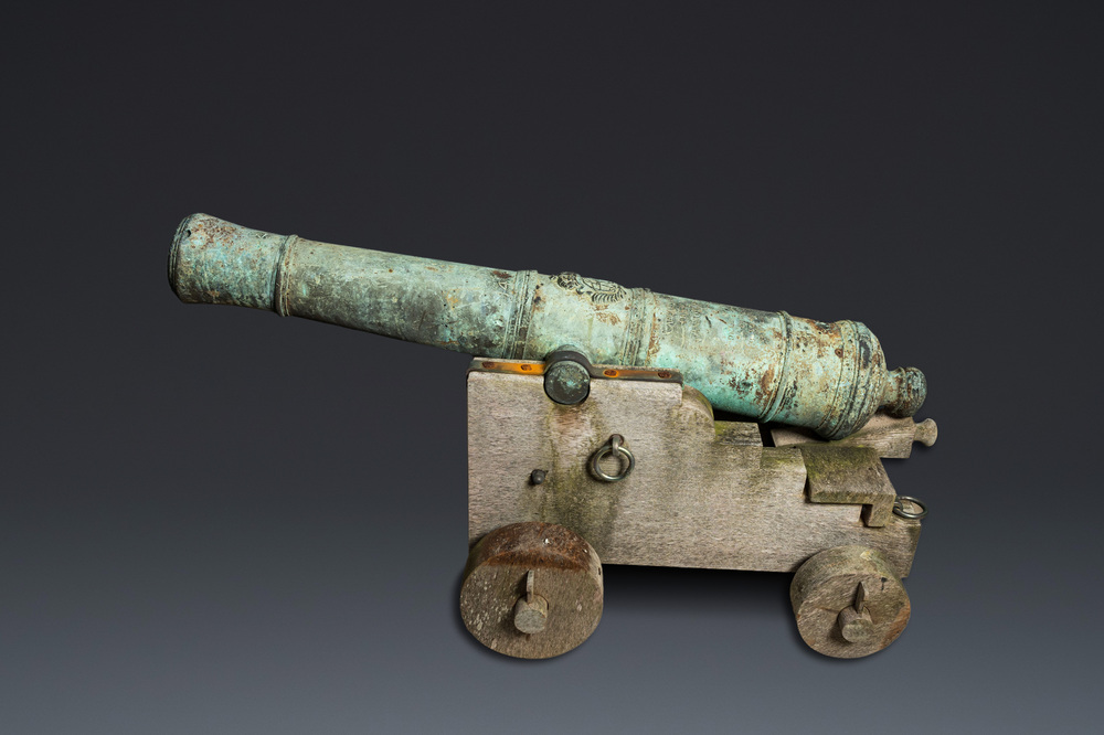 An English bronze 80 mm cannon monogrammed CR for Charles II of England (1630-1685), dated 1665