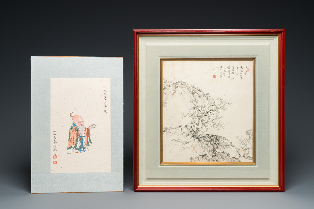 Pu Xinyu 溥心畬 (1896-1963): Twee tekeningen opgedragen aan meneer Zixin, inkt en kleur op papier