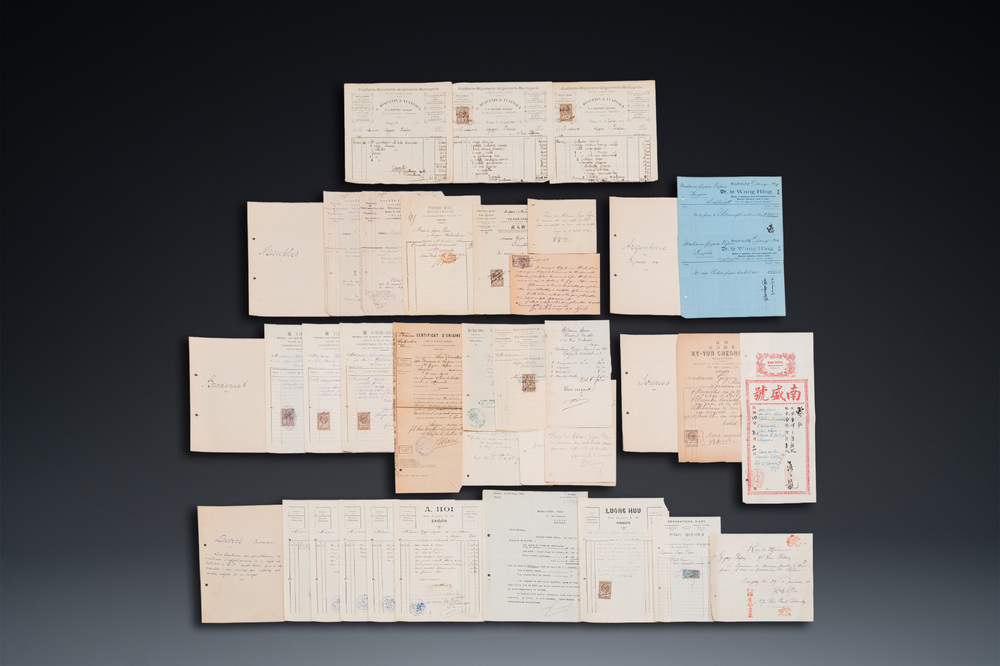 An extensive collection of invoices for works of art from Saigon and Hong Kong, early 20th C.