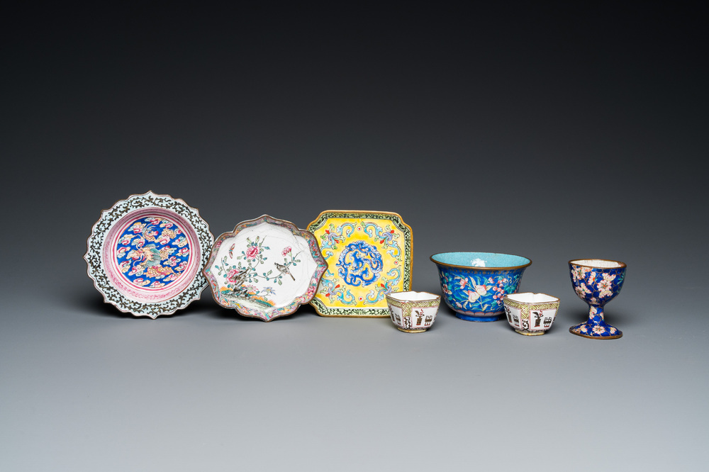 Seven Chinese Canton enamel wares, 18/19th C.