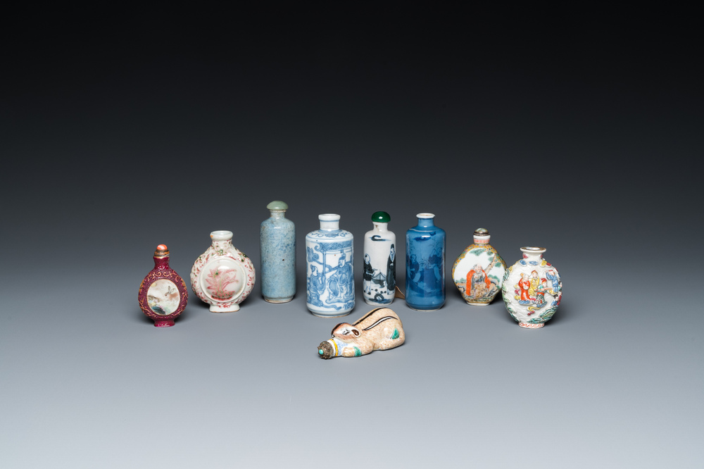 Nine Chinese porcelain snuff bottles, 19/20th C.