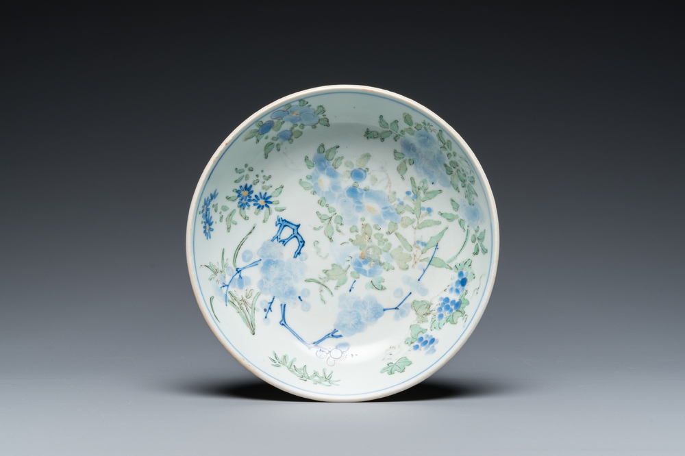 An unusual Chinese wucai bowl, Wanli mark and possibly of the period