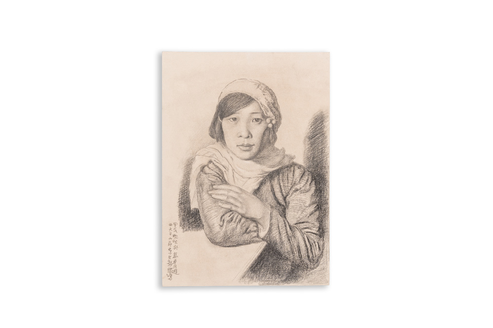 Xu Beihong 徐悲鴻 (1895-1953): 'Jongedame&rsquo;, potlood op papier