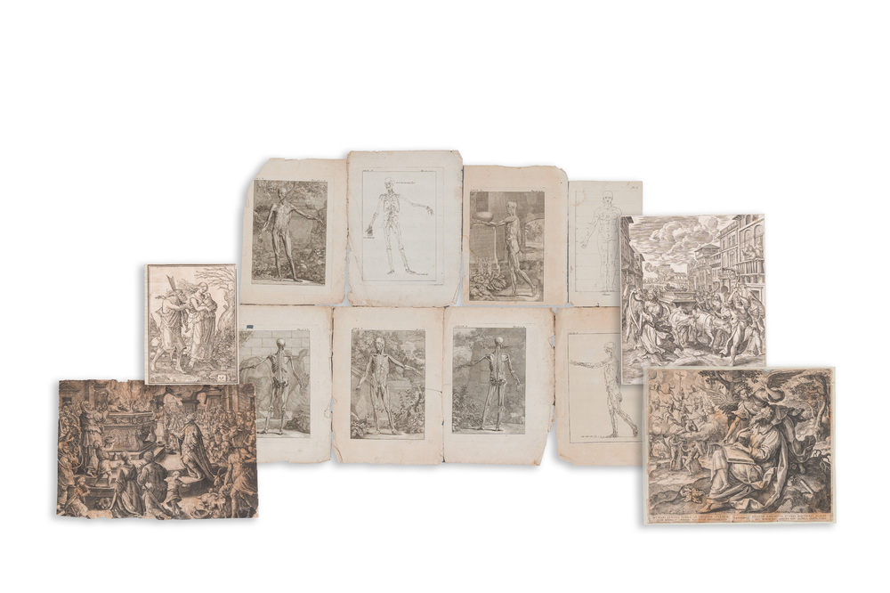 Acht anatomische gravures en vier diverse gravures, 16/18e eeuw
