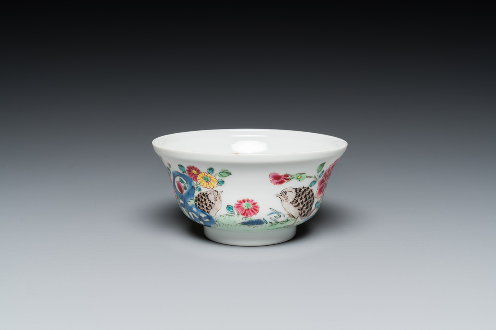 Bol en porcelaine de Chine famille rose &agrave; d&eacute;cor de deux cailles, Yongzheng