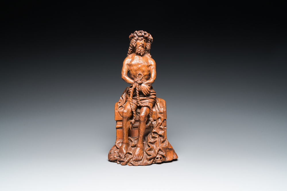 A fine oak sculpture of the Pensive Christ, Brussels, ca. 1500