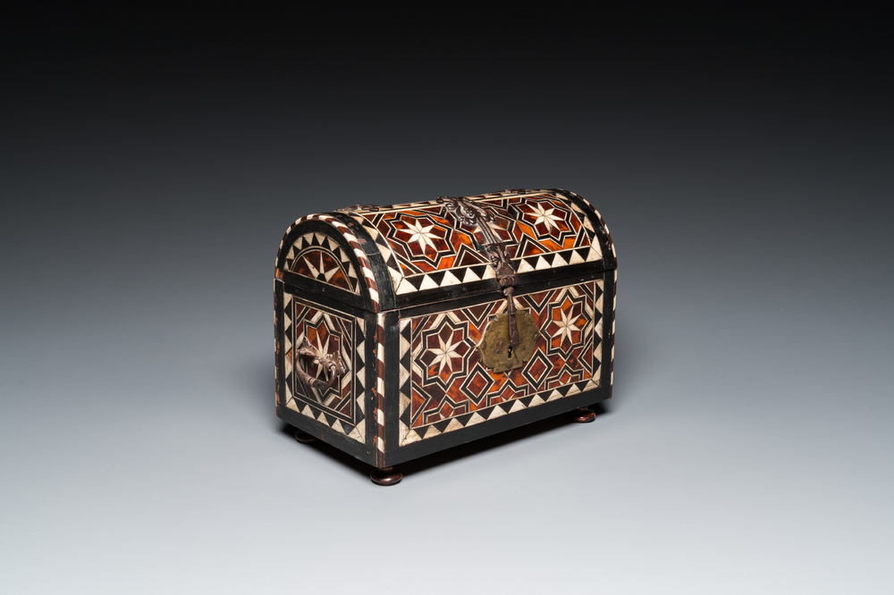 A tortoise-veneered and bone-inlaid wooden casket, probably Turkey, 17th C.