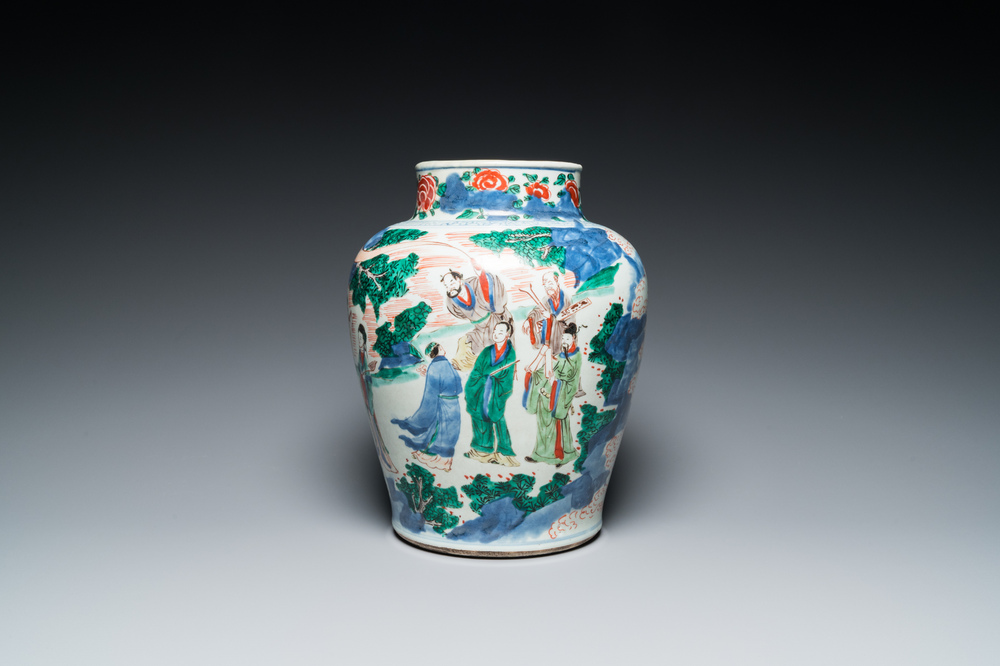A Chinese wucai 'Eight immortals' vase, Transitional period