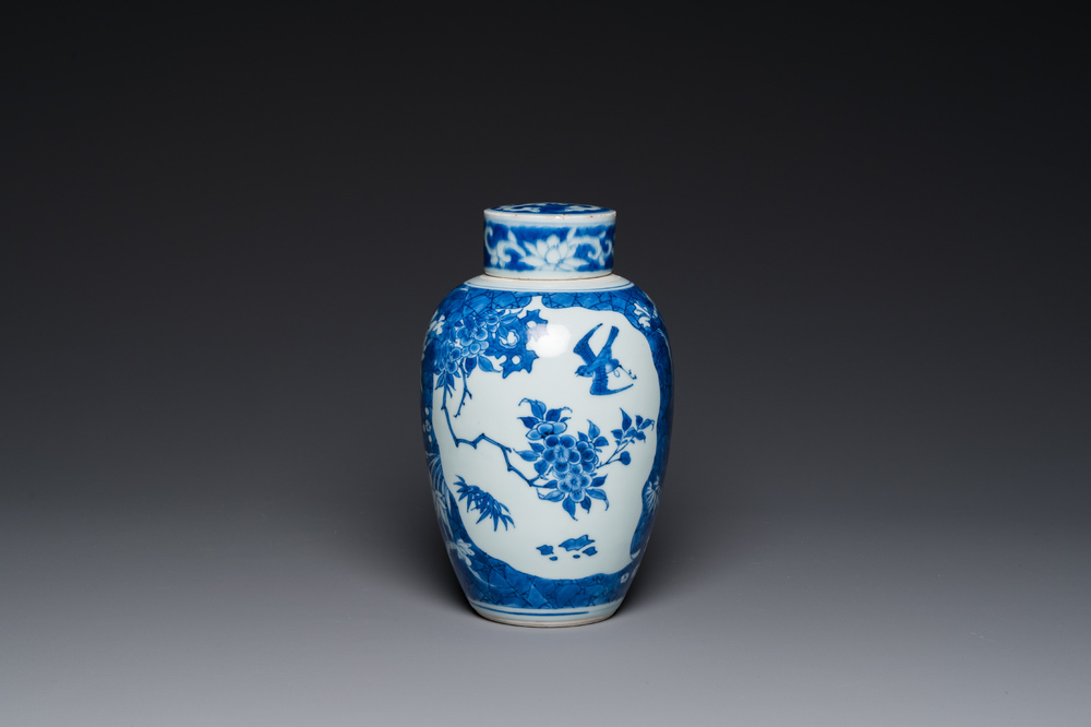 A Chinese blue and white Hatcher-type jar and cover, Shunzhi