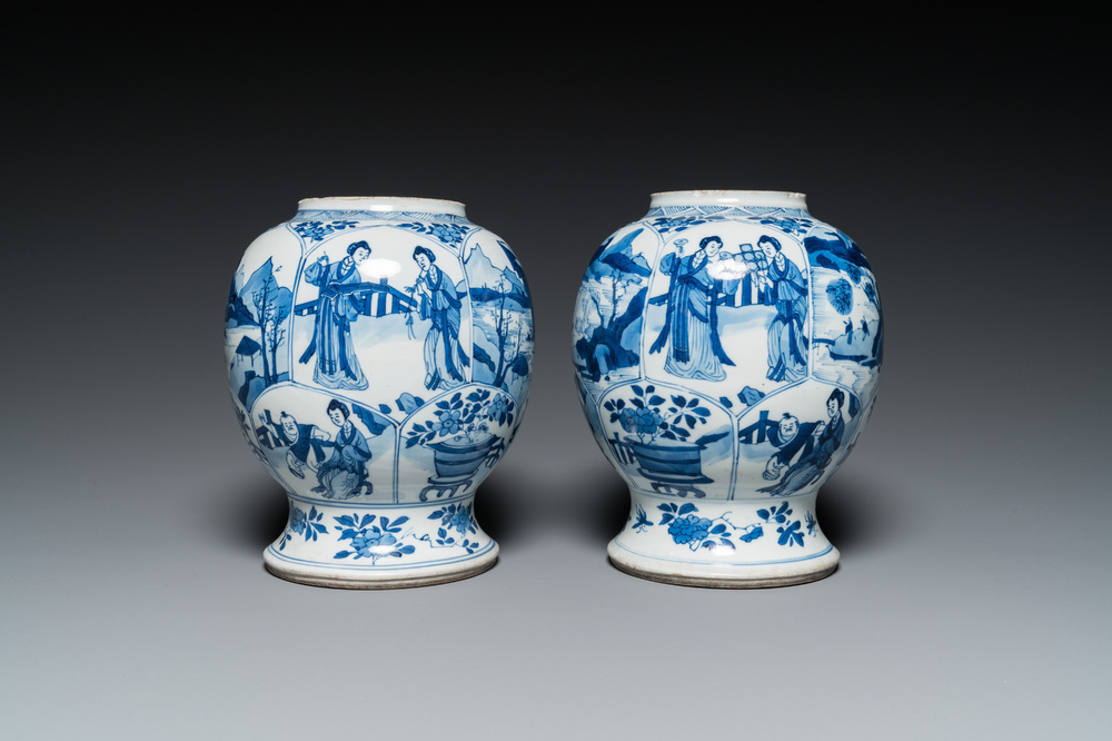 A pair of Chinese blue and white vases, Kangxi