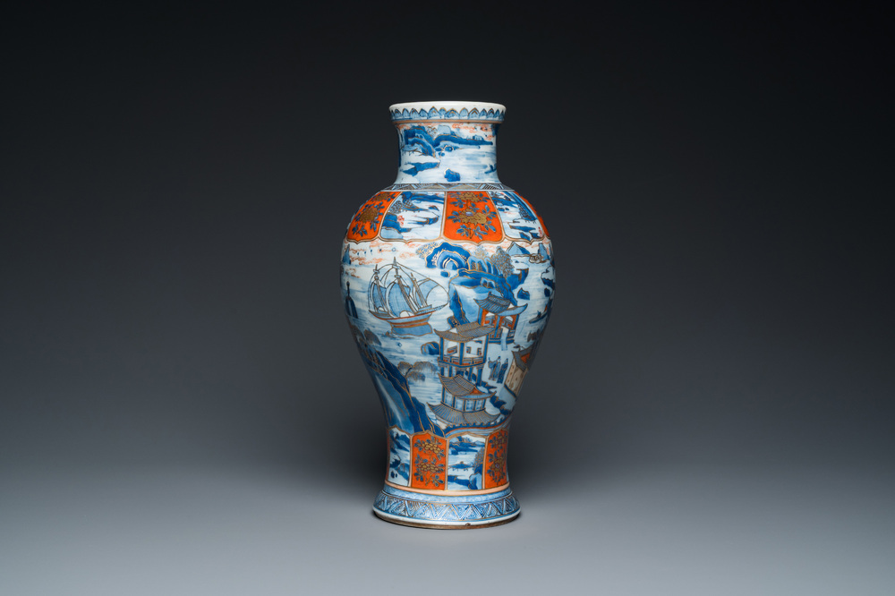 A Chinese blue and white Dutch-decorated 'landscape' vase, Kangxi
