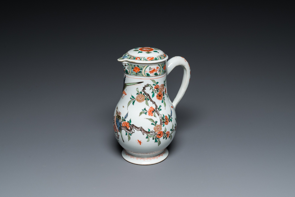 A Chinese famille verte ewer and cover, Kangxi