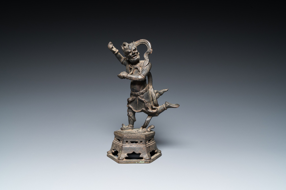 A Chinese bronze sculpture of Kui Xing, Ming