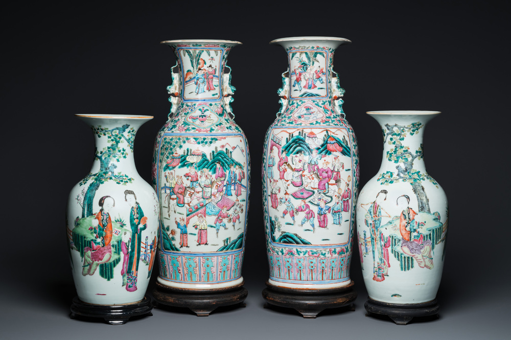 Two pairs of Chinese famille rose vases, 19th C.