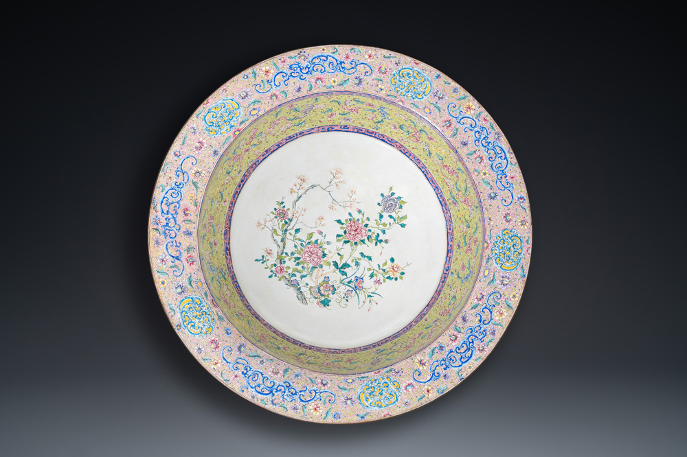 An exceptionally large Chinese Canton enamel basin, Yongzheng