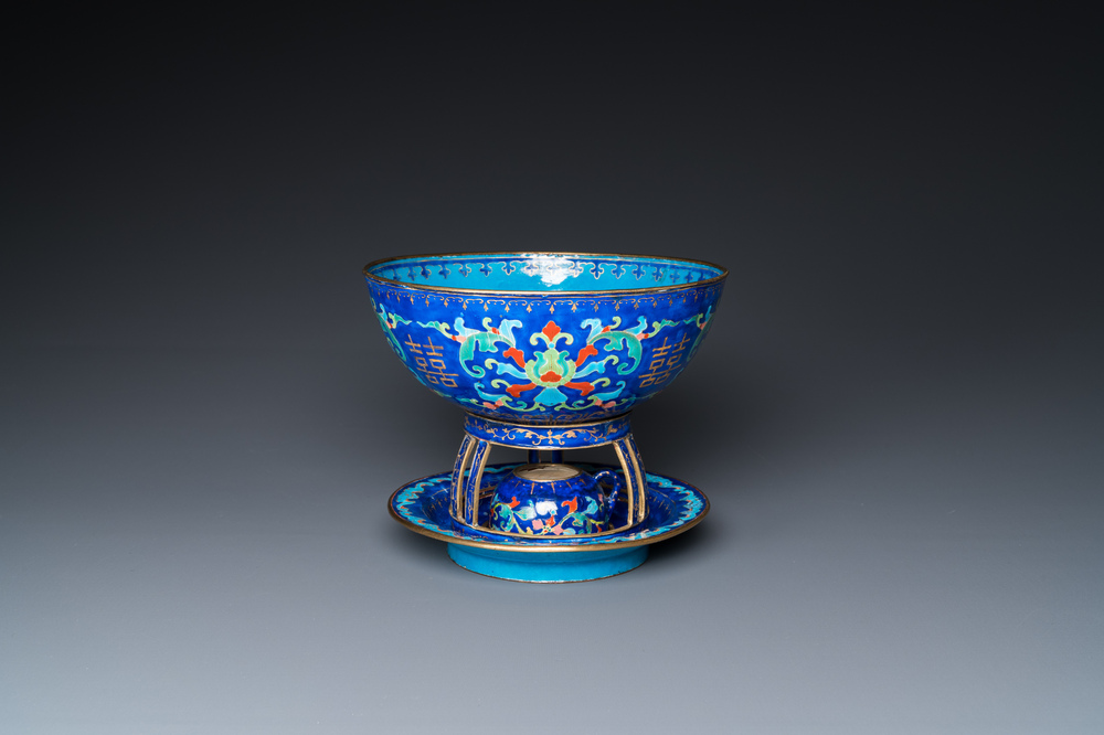 A Chinese Beijing enamel warming bowl with Shou-characters, Qianlong