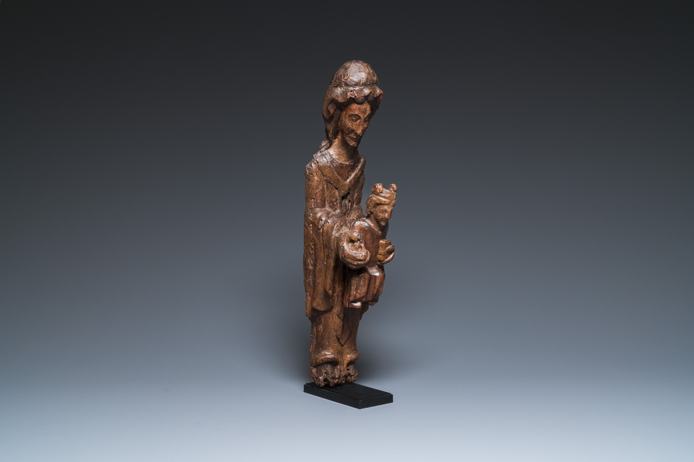 A Spanish polychromed chestnut 'Sedes Sapientiae' sculpture, Catalonia, 14th C.