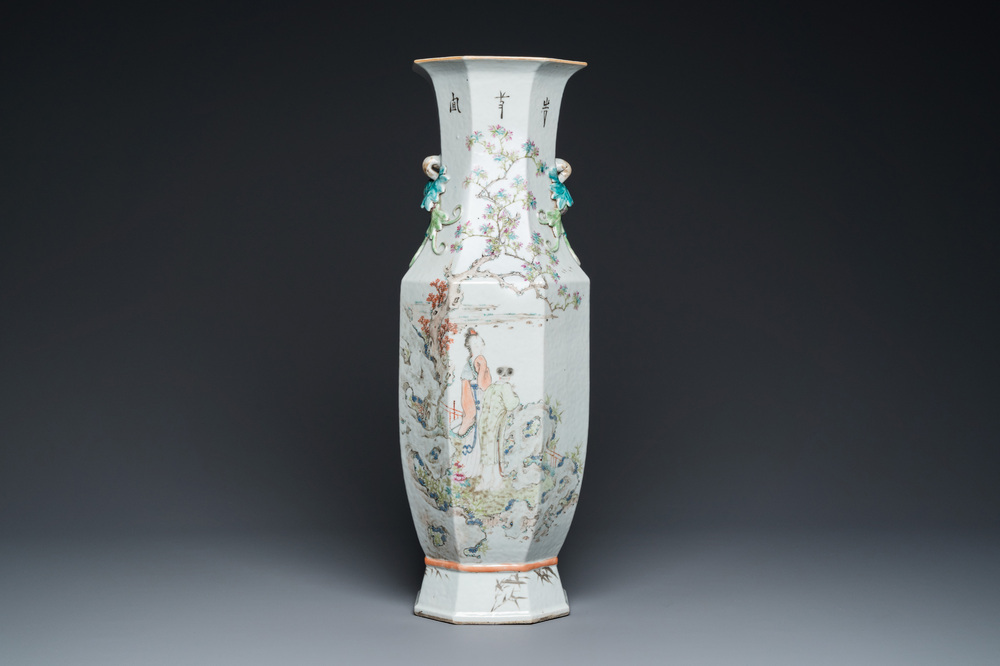 A Chinese octagonal qianjiang cai vase, signed Wang Baowen 汪保文, dated 1899