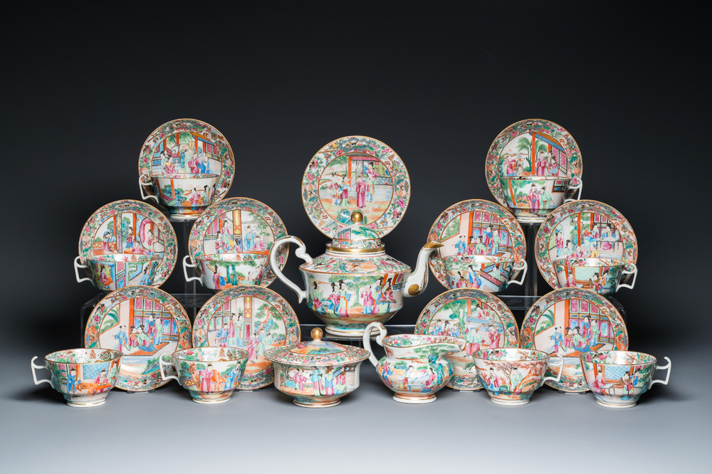 A Chinese Canton famille rose 24-piece tea service, 19th C.